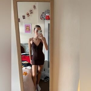 PrettyLittleThing Multi-way Brown ribbed dress